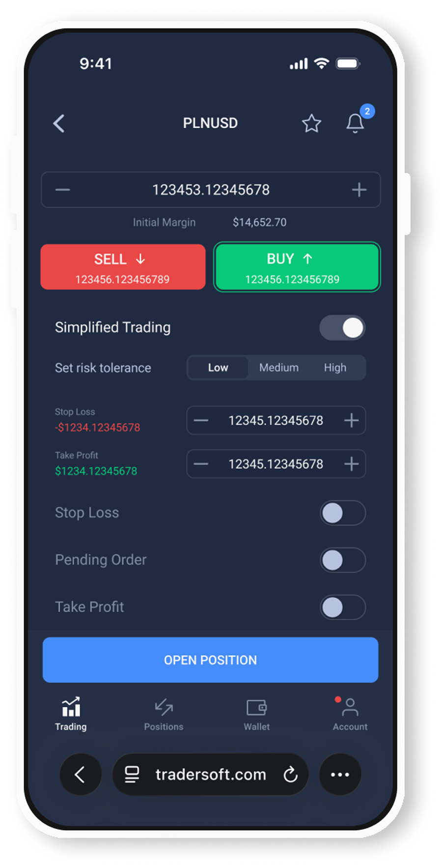 TraderSoft Simplified trading mode
